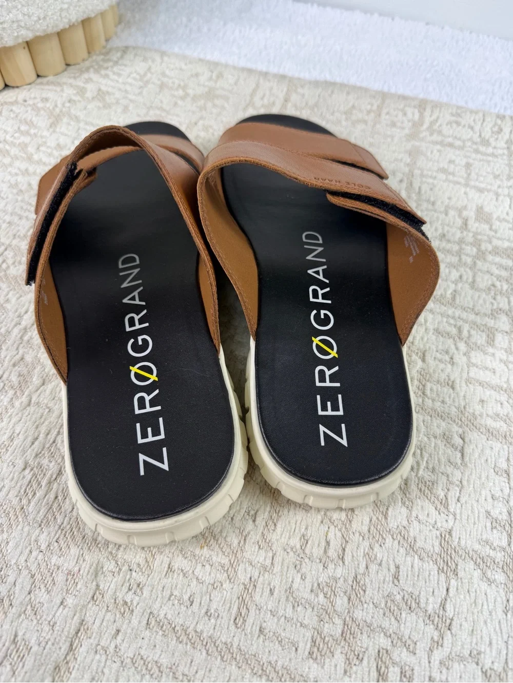 Cole Haan Tan Leather Double-Strap Slide Sandals for Men